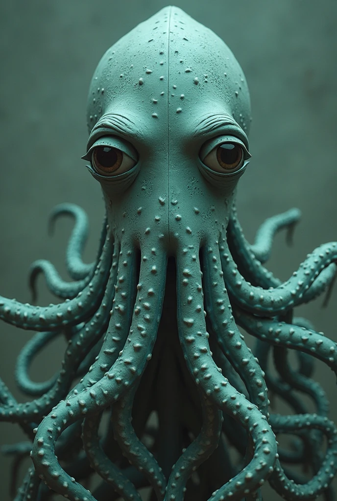 (extremadamente detallado, obra maestra, La mejor calidad), Estilo oscuro, intense illumination, rostro con arrugas, lengua larga, tentacle, deforme, monstruoso, interior de una piscina de agua verdosa, imagen submarina, alien con Colmillos finos, pico de pulpo amenazante. manchas de tinta. Rococo composition. Luz de caravaggio