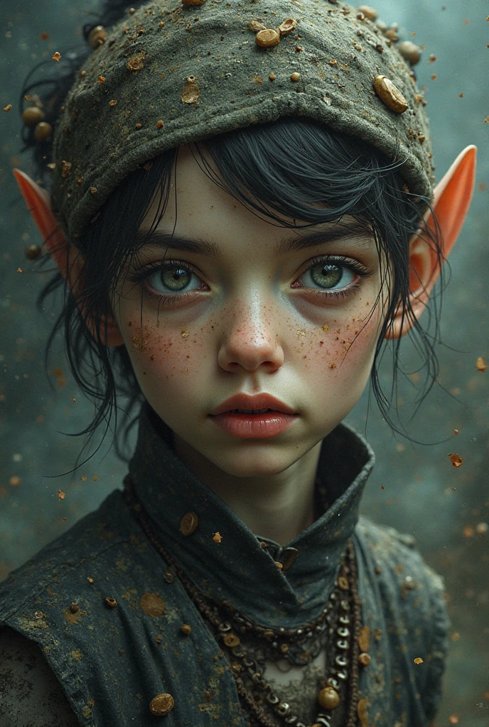 cute elf, (toon elf with extremely cute eyes)), (((elf))), ((((high resolution))), (((extremely detailed))), ((masterpiece)), dramatic shadows, depth of field, analog photo style, (world in which are collide steampunk and postapocalyptic vibes), postapocalyptic cute female in steampunk aesthetic, torn dirty clothes, depth of field, full body shot, unzoomed, (perfect body: 1.4), (sidecut short hairstyle), (stalking is quite common, although not the best way to make a living), stylized atmosphere of unreality, dark atmosphere, dynamic pose, in motion, Armageddon, increase cinematic lighting, highly lifelike skin texture, parted lips, weary eyes, fine eyes, whitened skin, random hair colour, doomsday aura, (Mad Max world), (The Walking Dead world)