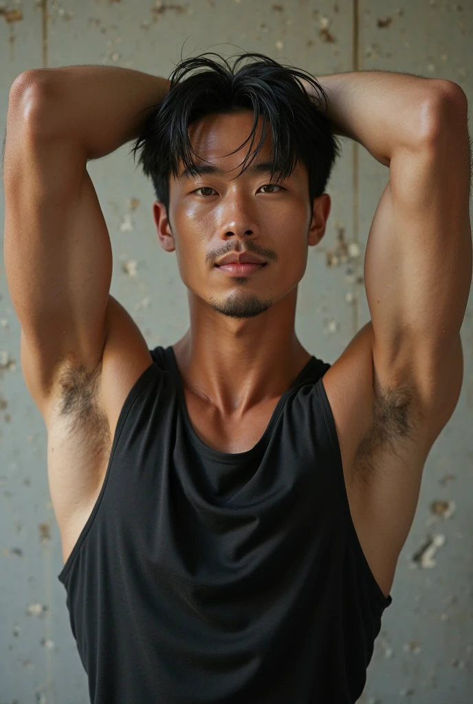 Masterpiece、Highest quality、Super fine、Fine、High resolution、Detailed face、Detailed eyes、Detailed lips、Detailed muscles、Abdominal muscles、Pectoral muscle、Realistic、Japan Skinhead Men、A handsome and refreshing Japanese man who is loved by both men and women、He's bald but has a lot of hair on his chest and stomach、He's bald with only a lot of hair on his chest and stomach