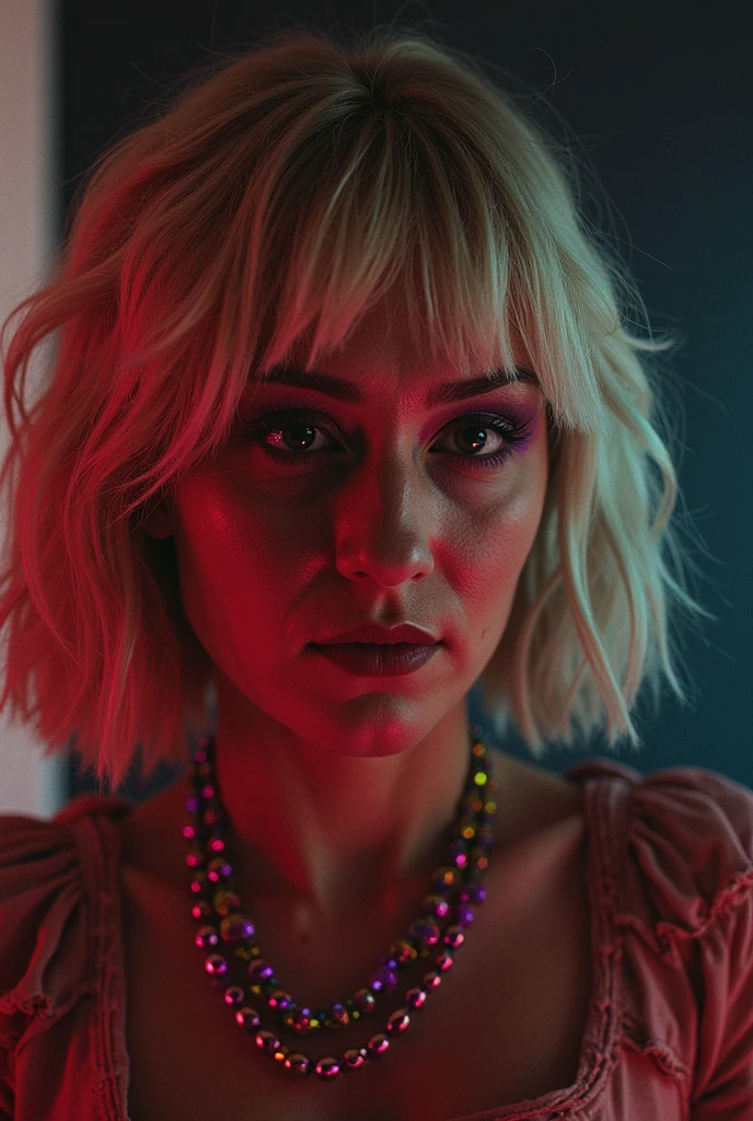 (35mmstyle:1) artstyle close up portrait photo cinematic film still of a Maniac Killer in a horror movie, depth of field, nighttime, natural light