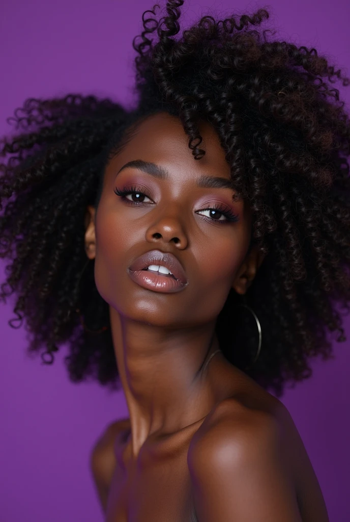 Mulher afro-americana, cabelo cacheado emaranhado e longo,olhos castanho palpebras dupla rosto detalhado boca grande detalhada nariz medio marquiada ,roupa da personagem de luta may shineruy,kof 15,fundo fogos azuis