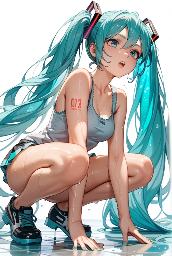 1girl, high heels shoe dangle, legs up, hatsune miku, looking at viewer, sitting, from side, wearing bikini
