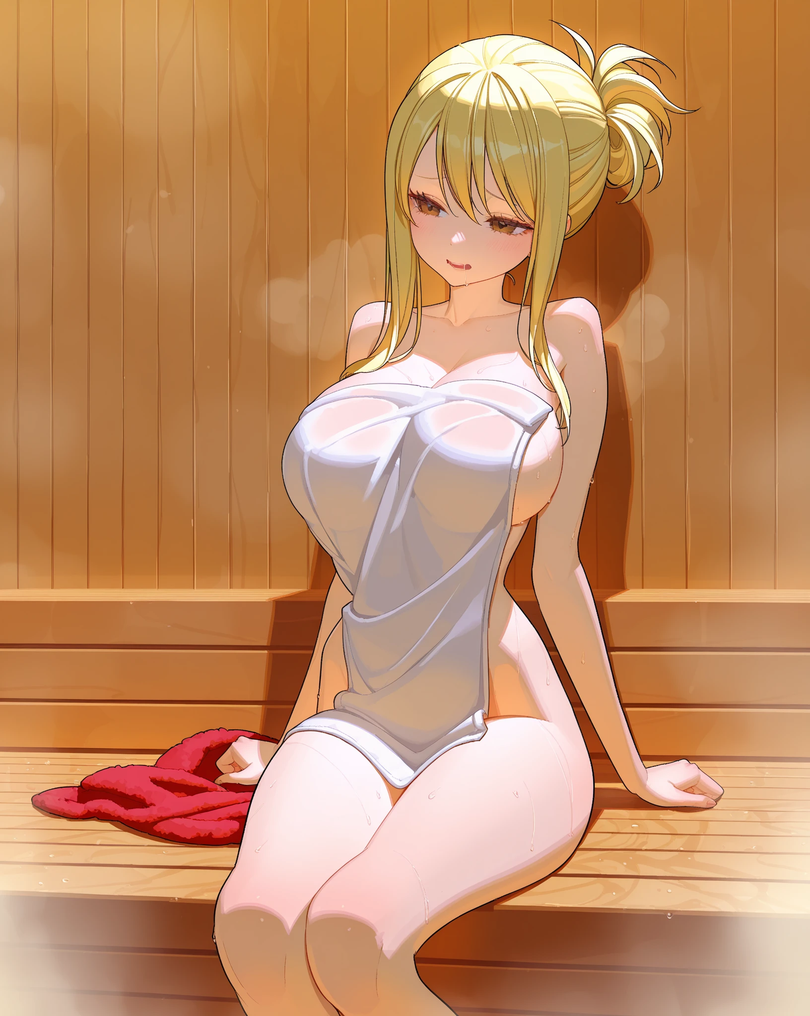 {{Masterpiece 1.3}},{Write in detail and with care},Official Art,Beautiful adult woman,Jannu d'Arc,Long blonde braids,Large Breasts,Erotic Seduction:2.0,School Swimsuit,Embarrassing,Seduce in sexy poses,On the bed