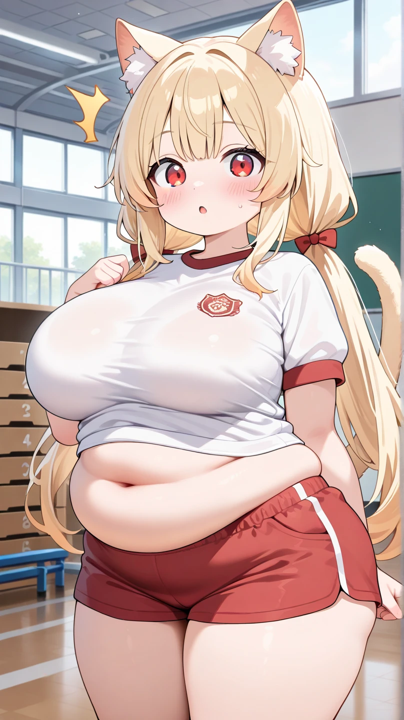 (masterpiece, best quality, highly detailed), 1girls, big belly, huge belly, art by kipteitei, round belly, chubby, curvy, belly grab, enormous belly, fat belly, thicc, bigger belly, really big belly, jiggly belly, glasses, (extremely thight gym clothes), ((cum on belly)), smug face, sitting, ((full body)), long hair, ((dominant)), (giantess), Flandre scarlet