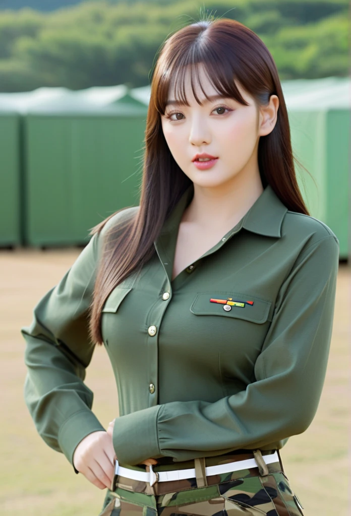 Khaki suit, khaki civil servant, Thai teacher uniform:1.3, Beautiful girl with extra long hair, Two meter long hair, Long hair that catches the eye, long black hair, Her hair is very long., Long, shiny hair, Long, thick, soft hair, Extra long hair, Dynamic posts, like full body, Short sleeve shirtสีกากี, short pencil skirtสีกากี, side cut, Decorated with military insignia., black high heels, The sexiest, small waist, hips raised, small thighs, Long legs, Huge breasts, Huge breasts:1.5, big breast, Very big breasts, Eye-catching breasts, A gigantic rift, Not completely covered, big breast, Huge breast, Big tits D, สาวTwo meter long hair, Beautiful face, red lips, Very shiny, แต่งBeautiful face, Military rank insignia, short pencil skirt, tight, ultra short skirt, very short skirt, Wear a ., Short sleeve shirt, tight fitting, in the background, blurred garden., 