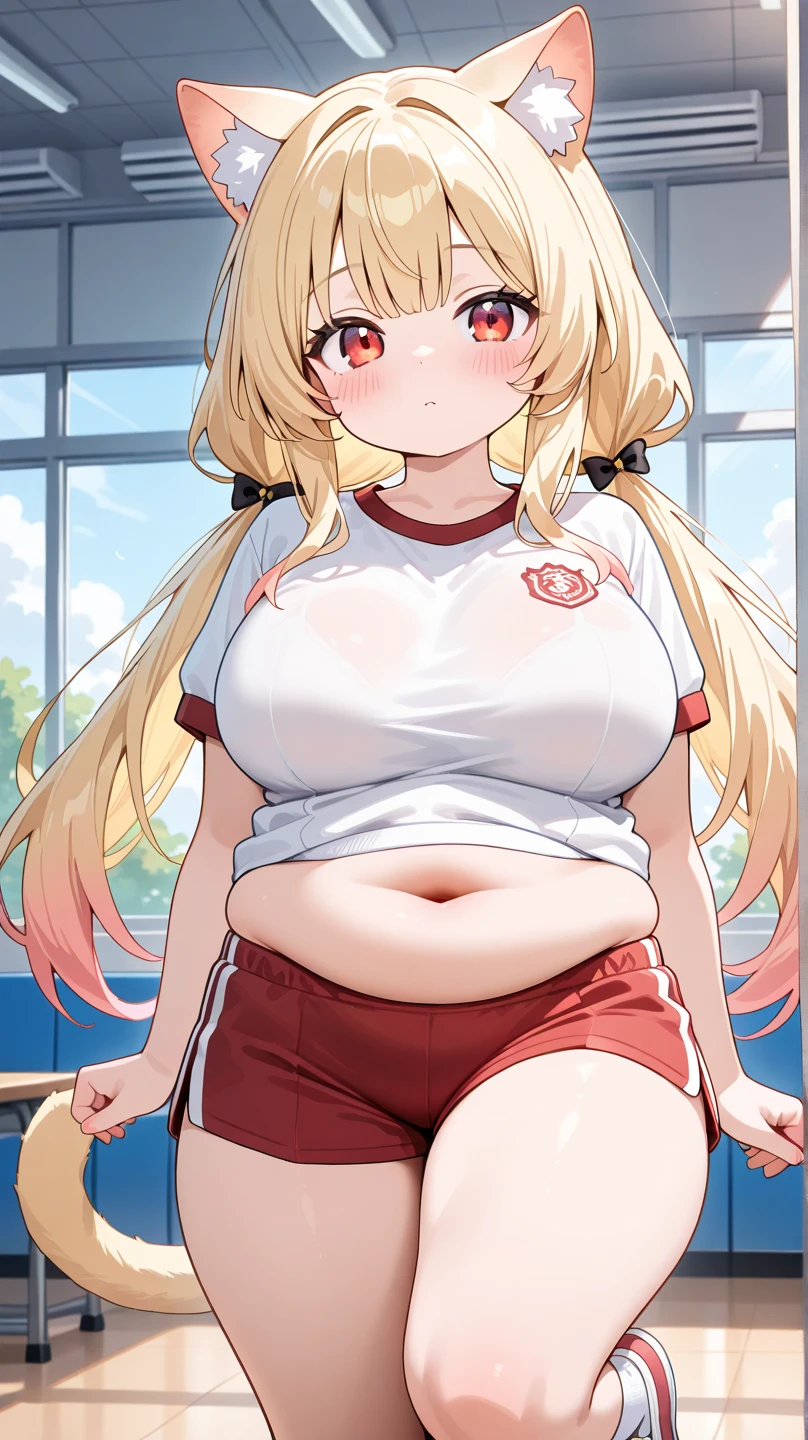 (masterpiece, best quality, highly detailed), 1girls, big belly, huge belly, art by kipteitei, round belly, chubby, curvy, belly grab, enormous belly, fat belly, thicc, bigger belly, really big belly, jiggly belly, glasses, (exageratedly thight gym clothes), ((cum on belly)), smug face, sitting, ((full body)), long hair, ((dominant)), (giantess), Flandre scarlet