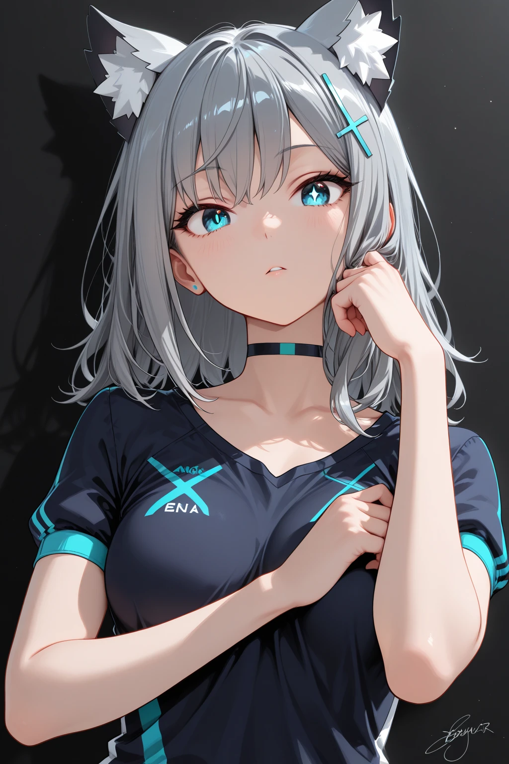 ((obra-prima)), ((melhor qualidade)), highres, (kei1), (1girl), (solo), (olhos azuis), (cabelo longo), (adolescente de 15 anos), (usa um uniforme de futebol venezuelano que se chama Vino tinto) , (fita), (franja), (collar bone), (cabelo grisalho), (faixa de cabelo preta), (neck ribbon), (cabelo entre os olhos), (middle breasts), (tiro de cowboy), (sorriso), (corpo inteiro completo detalhado), (She's on a sports court), (corpo anatomicamente correto sem erros), (escenario completo detalhado)