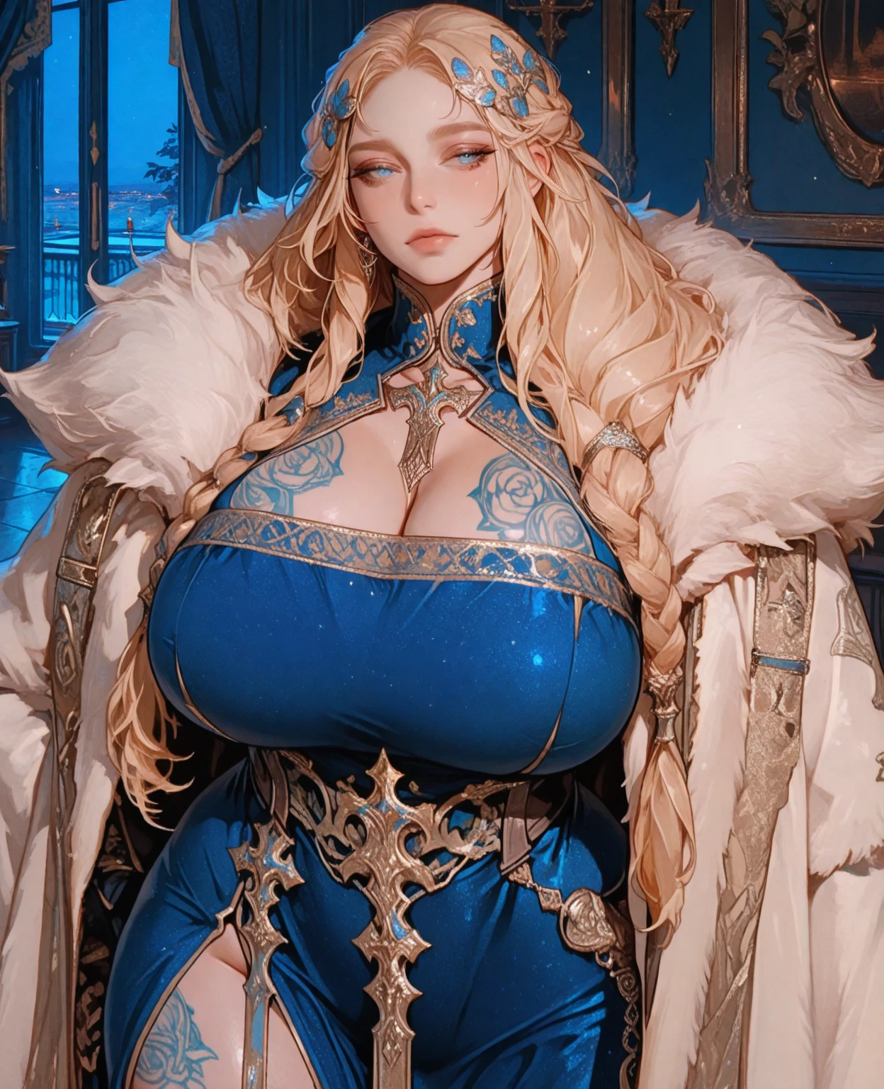 Full-length portrait of a great Nordic queen, Very nice lady, 50 years old, Fat and healthy body, Erotic Warrior Costume, Blue fluffy fur, 自然なBlue eyes, bumpy nose, Long chin, Wearing ancient national costumes,
8k resolution, Dynamic Lighting Ultra-Detailed Exquisitely Detailed Splash Art Trending 3 Colors on Artstation Unreal Engine 5 Volumetric Lighting, Oil, Strong Stroke Director 65-year-old female teacher, bionde(Long straight line), Cowboy Shot, A light smile, White Stockings, 8k, Green Hair, 8k yen, High quality illustrations, Dynamic Lighting, Exquisite detail, pregnancy9Month Female,Nicole Kidman,Mature Woman, Mom Type, Mom Type, Very large breasts:1.7,Curvaceous figure, Deep blue lips, Perfect body, Sensual Appearance, Curvy Model, Very plump body, Sensual body, Plus Size Women, Attractive plus size model, Illustration of a curved hourglass,Blue eyes: 1.7. Shine:1.2,Standing pose,(Glaring at the camera), Full-length portrait of a great Nordic queen, Very nice lady, 50 years old, Fat and healthy body, Erotic Warrior Costume, Blue fluffy fur, 自然なBlue eyes, bumpy nose, Long chin, Wearing ancient national costumes,
8k resolution, Dynamic Lighting Ultra-Detailed Exquisitely Detailed Splash Art Trending 3 Colors on Artstation Unreal Engine 5 Volumetric Lighting, Oil, strong stroke