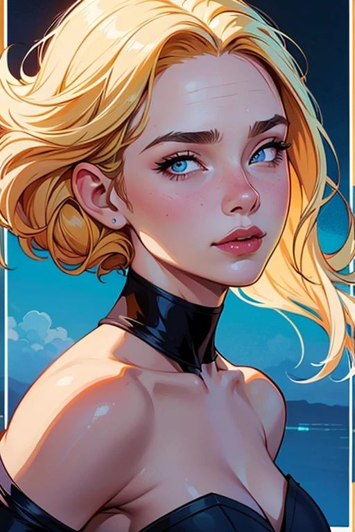 yellow text with a black outline, stunningly beauty busty young woman, (light blue background intricate:1.33), elegant, sharp focus, illustration, highly detailed, digital painting, concept art, matte, art by Eugen Bracht and Frank Holl and Anatoly Metlan and Jeffrey Catherine Jones, masterpiece, <lora:add-detail-xl:1> <lora:Animated_Concept:1>