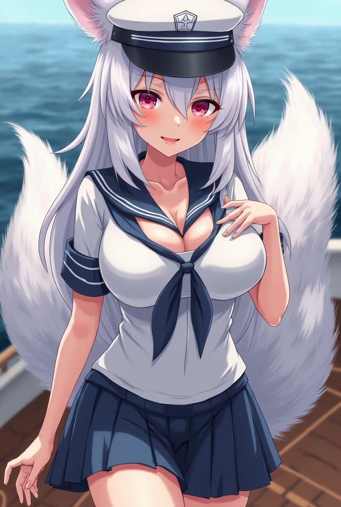 Masterpiece,High quality,abstract res,Digital painting\(artwork of a\), by Dagasi, Yupa,Kiyosan,(anthro,Fluffy fur,Character focus:1.1),anthro female cat,Long hair,Portrait , eyes with brightness, closeup cleavage,leges,Character focus.(detailedbackground:0.7), 独奏, shaggy, Furry female, female focus, anthr,(Full Body Furry, Fluffy tail, White fur, red color eyes, Gray hair:1.2), (long canines、swimming uniform),(interiors:1.3),On the beach,sat on the ground,