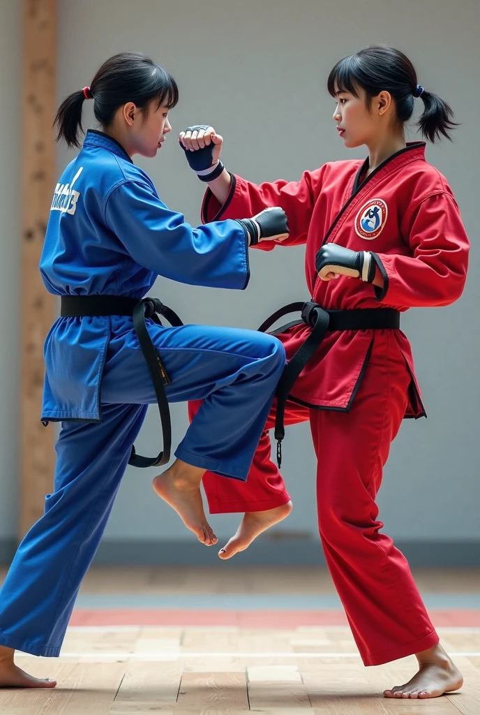 Taekwondo, foot stomp on face, barefoot, barehands, fighting