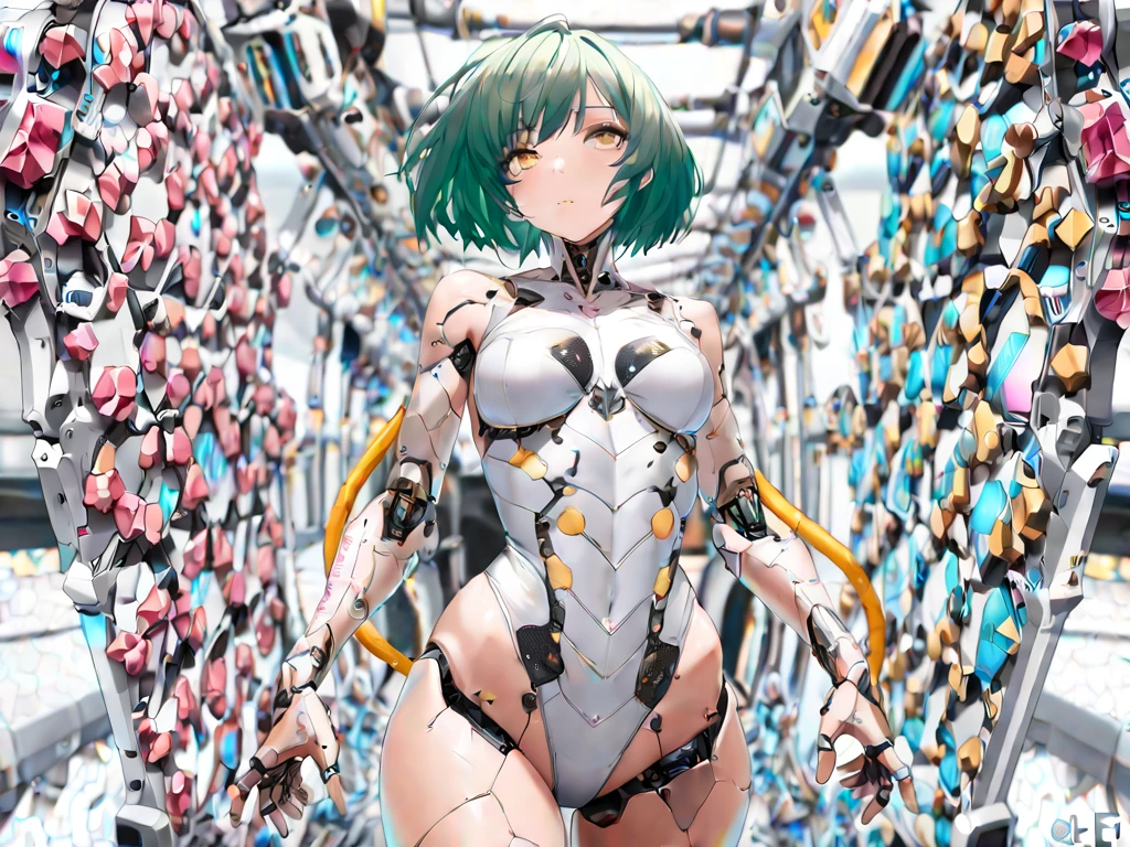Old woman, 25 years, anime type, big thick thighs, F cup breasts, White skin, lying on a bed naked with her legs spread seductively