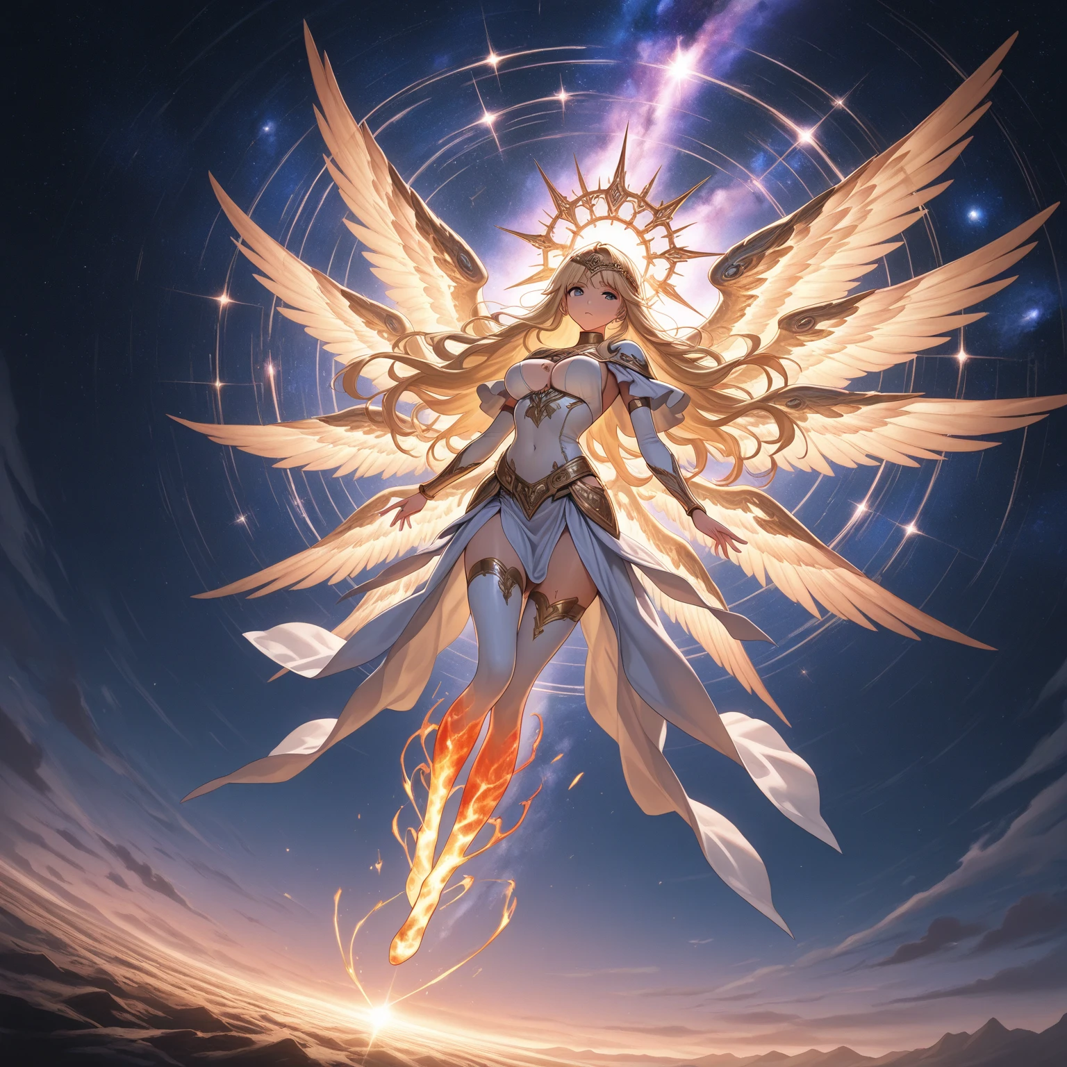 Inarius flying in the sky in the style of with fire sword --auto