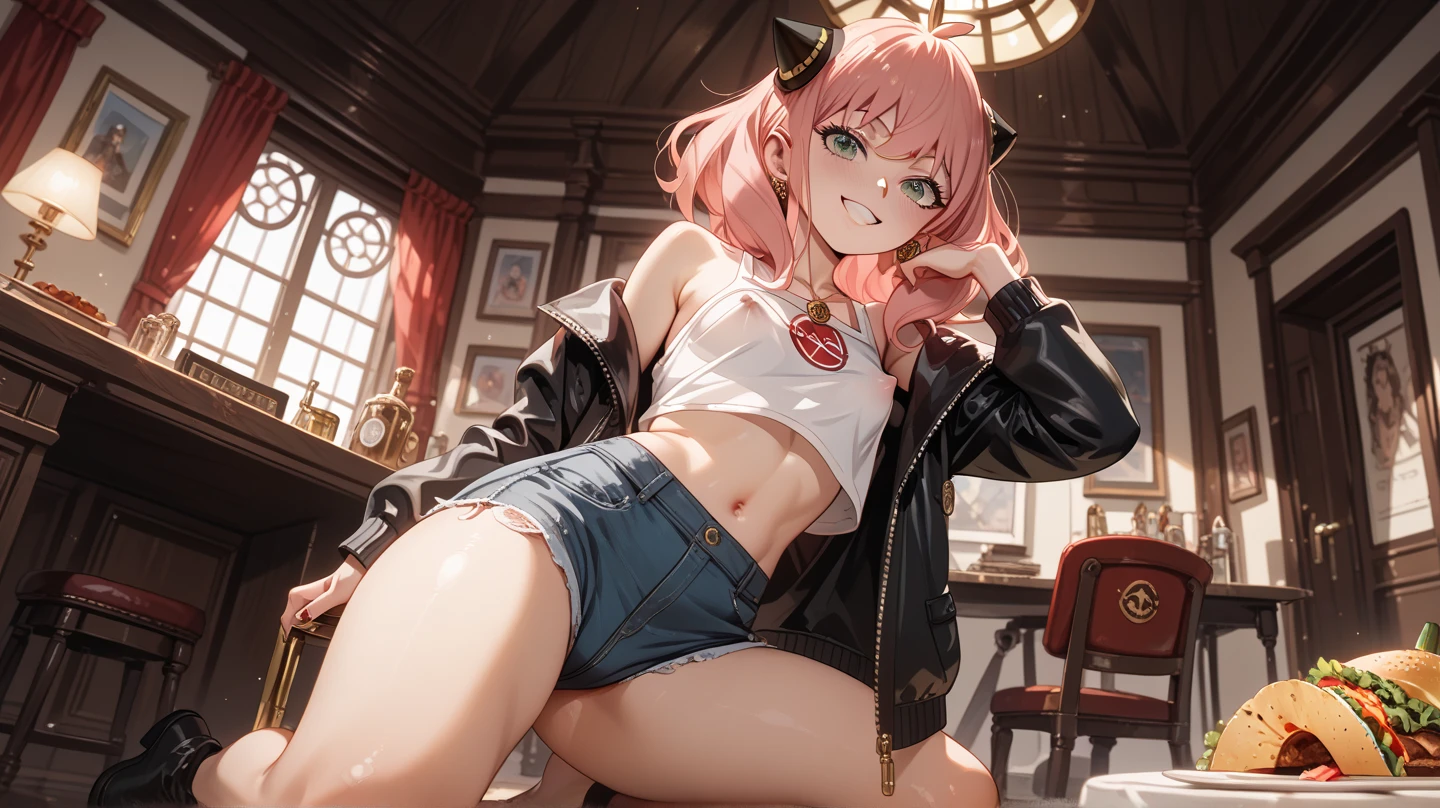 Beautiful girl,Korea, sitting among red light neon,
 18 years old,Short hair, shoulder length,black hair, medium breasts,wet, sweat, camel toe, red lips ,Wear glasses,
White underwear, sexy pose,
 red eyes, spread your legs, กางเกงใน girl, baby face,
Two horns and a red demon tail, slim, angel wings,