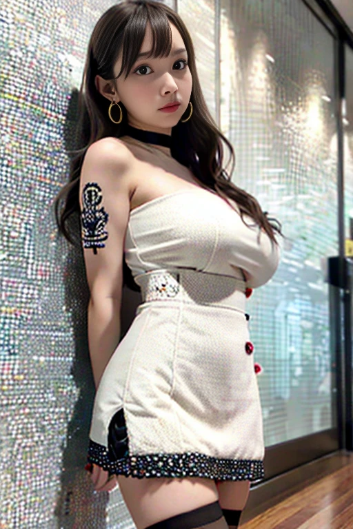 there is a woman sitting down with a longest brown hair, bbwchan, thicc, brown hijab outfit, brown hairstyle model, korean girl, korean woman, wearing brown robe, full length shot, alluring plus sized model, japanese goddess, clothed in hooded, voluptuous and arousing, portrait shot, curvy model, voluptuous body, wonderful, nene tanaka body , bbwchan, The overall atmosphere is smooth , haunting illustrations, extremely high-resolution details, photographic, realism pushed to extreme, fine texture, 4k, ultra-detailed, high quality, high contrast, red sneakers , cold atmosphere ,, cold atmosphere ,, ((Detailed texture of tattooed skin)), tattoo round breasts, irezumi tattoo style, tattoo on breasts, tttattoo, showing her thigh , tattoo on thigh, a close up of a woman with tattoos on her body, inked, tattooed body, fully tattooed body, tattooed, full-body tattoos, full - body tattoos, , full body tattoo, with tattoos, , tattoos, tattoos all over the skin, tattoos and piercings, ((Neka: 0.45)) LoRA, {{大哥的纹身女人 Iremuzi tattoo style v1.0: 0.91}},, {{{Shiny Chubby Girl Lora v1.0 : 0.41}}}