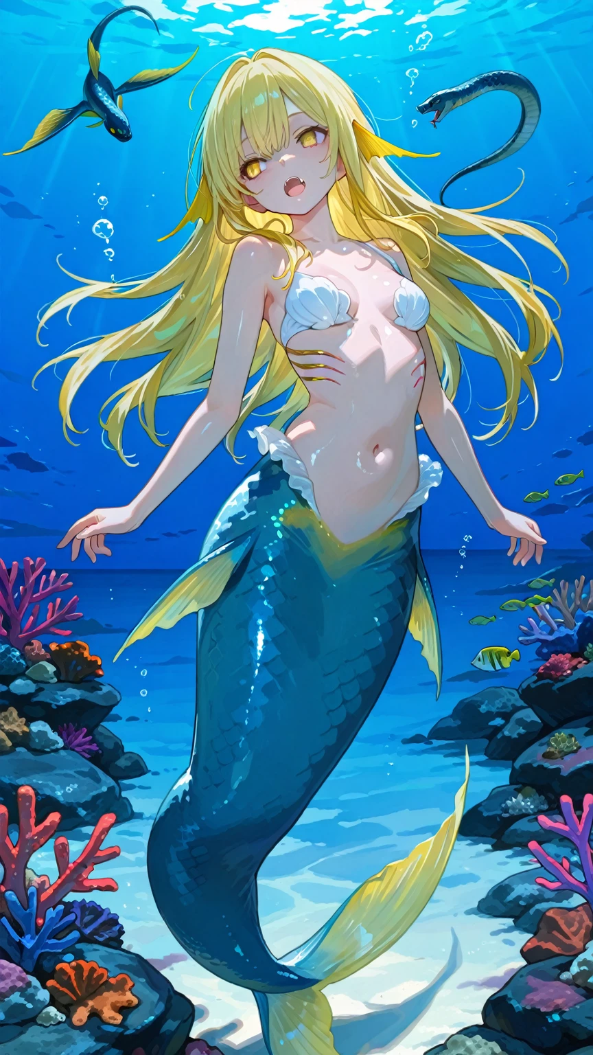 ((Best quality)), ((masterpiece)), (detailed), perfect face, jellyfish girl, jellyfish, tentacles, transparency, seabed, bottom, rainbow, pearl, mermaid, transparent body
