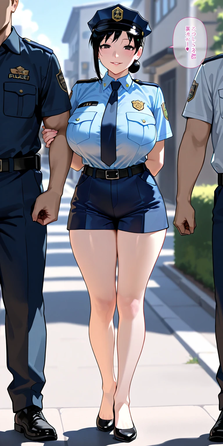NSFW,masterpiece,Highest quality,High resolution,Very detailed,A timid woman,Police Officer,policewoman,hat,mini skirt,Pencil Skirt,pantyhose,Heel,Tour,patrol