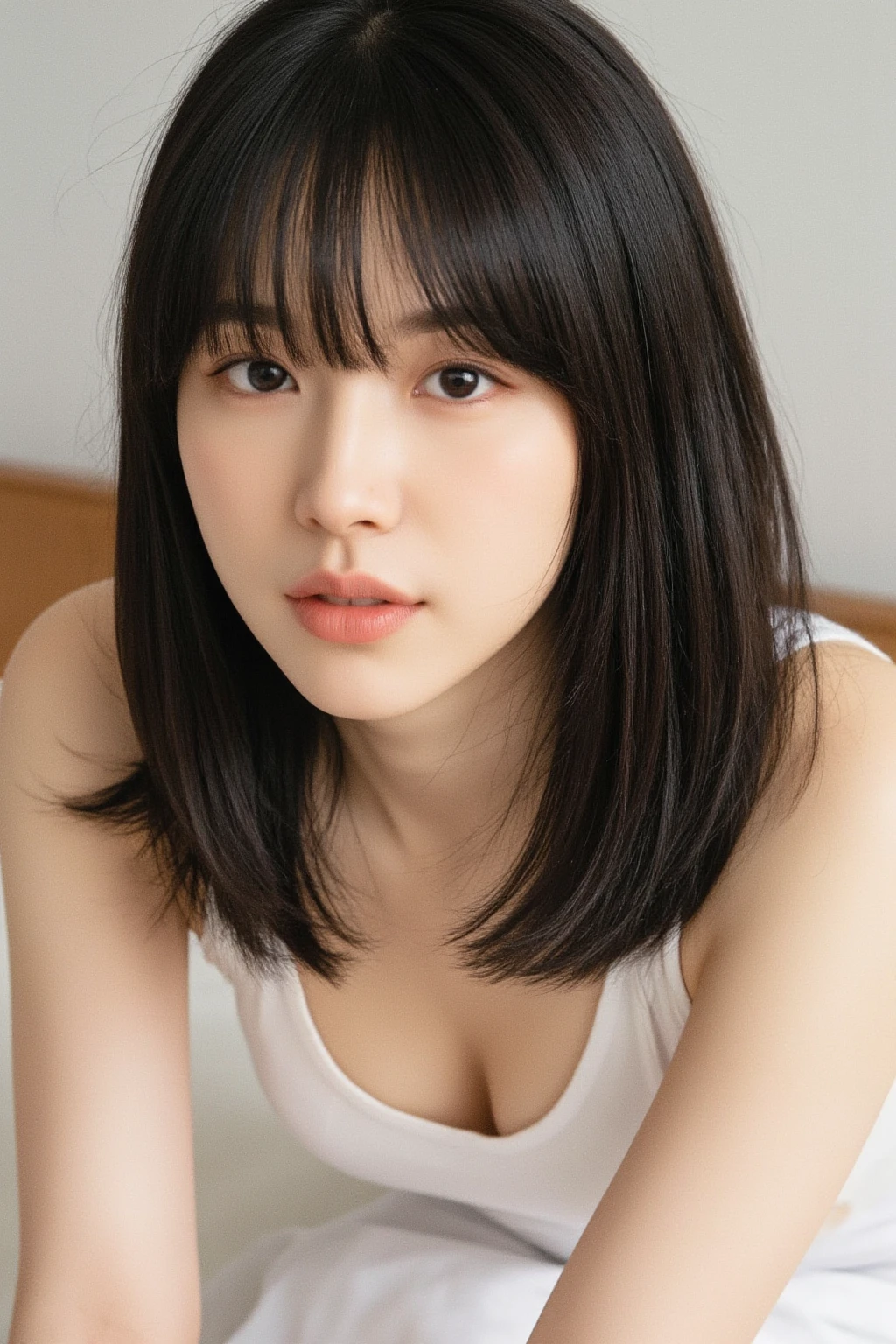 (MASTERPIECE，8k，32k，masterpiece，Ultra-high resolution：1.2），((MOANING expression:1.2)), ((Medium Hair,Beautiful bangs:1.5)), Positive, Professional Lighting, Flash photography, Shaded photo，((Cleavage:1.5))，((MOAN)), whole body, Face Focus, highest quality, ((Plain black background:1.2)), ((THIN clothes with a wide open chest:1.2, Tight clothing:1.2)),  NAGITA SLAVINA, ((NAGITA, BIG BOOB:1.6))
