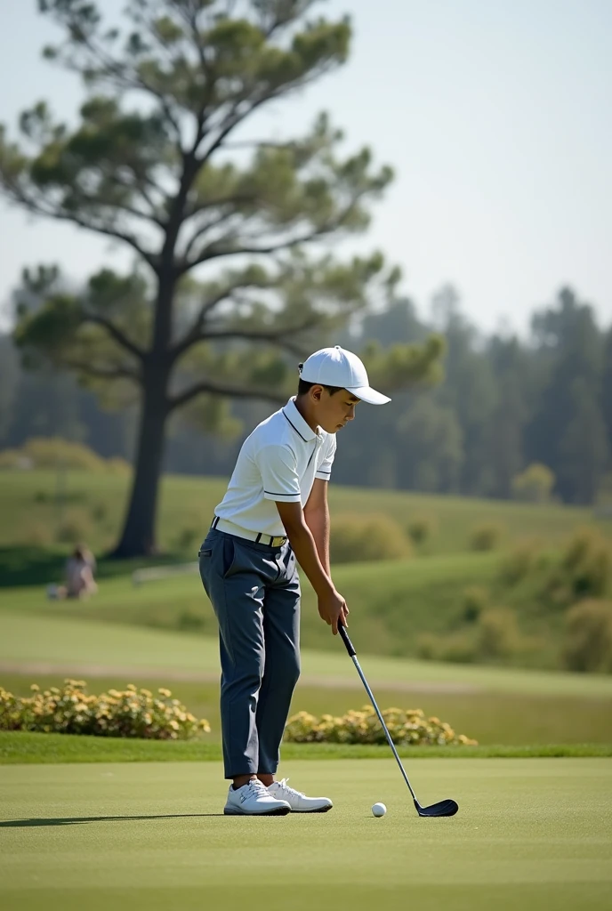 make a picture of a boy playing with golf players 