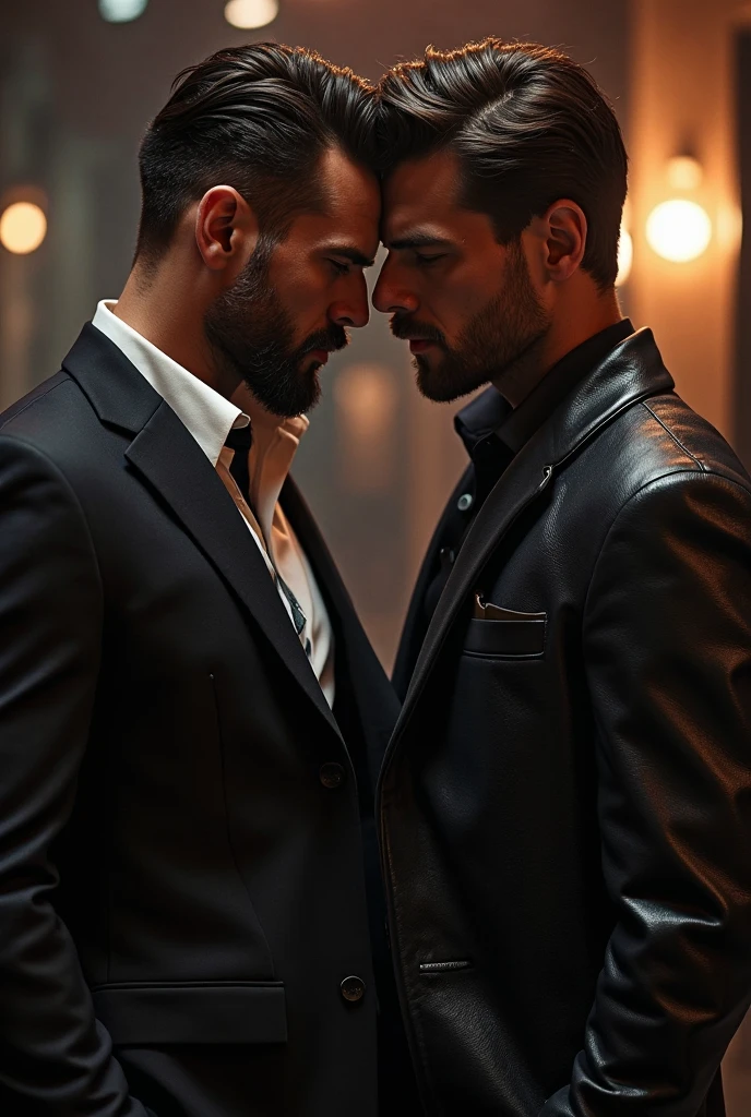 Two men! A mature man in leather and a naval soldier. Wearing a white sailor suit!,, gay art, Finnish style Tom, Finnish Tom, bearded sexy sailor suit triangle thongs, more details, background scattering 1.8 HD 8k real photos! Sex. Chest muscles! Chest hair! ((Monochrome)), ((grayscale)),tattoo. white hair Smoke, movie feeling! Movie lights! Award-winning poster Ambiguous and teasing