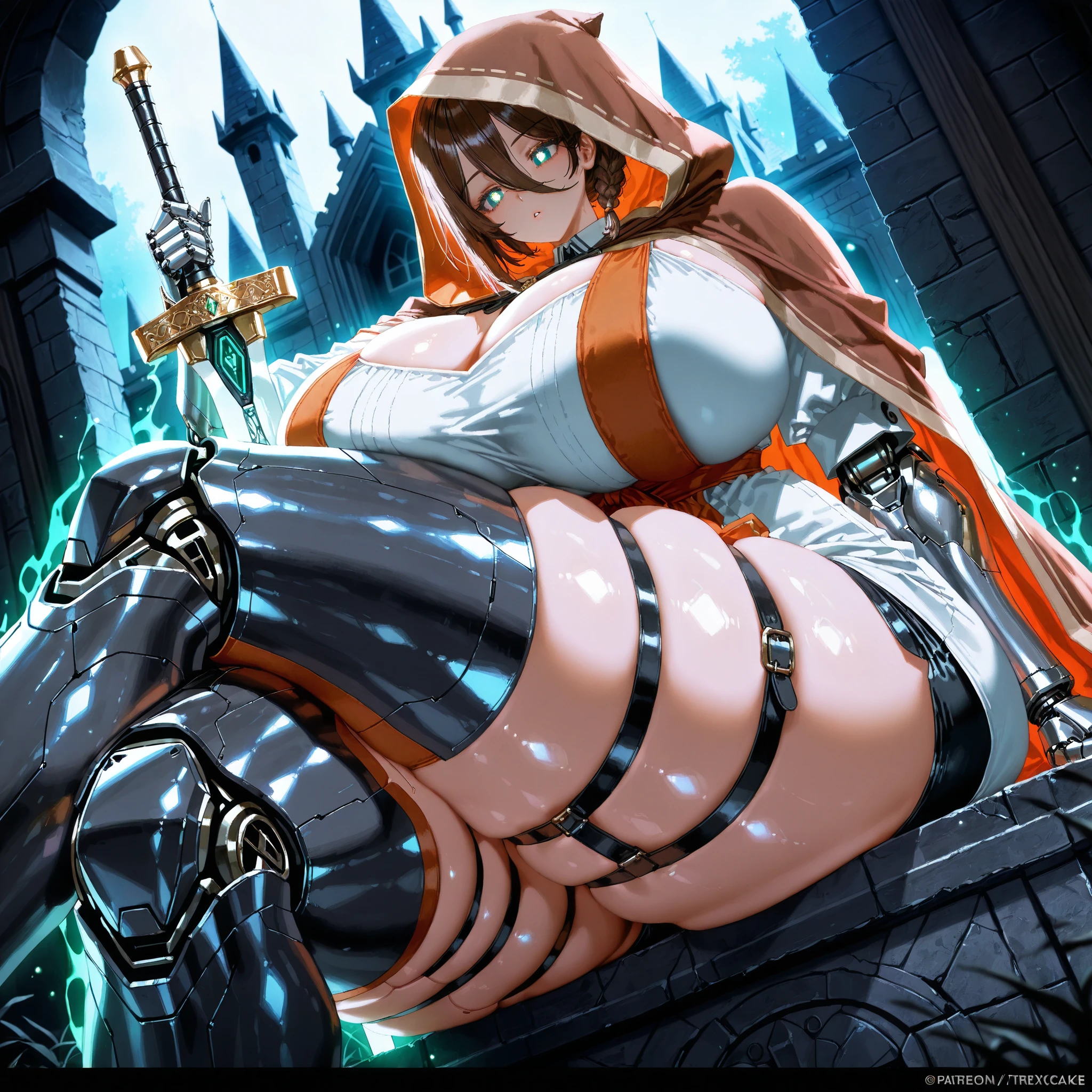 ((girls)), ((loli)), ((samurai)), (flat chest), (slim waist), (petite),
shiny straight long red hair, ((cyber-agent)), (destroyed cyber combat armor!), (torn cyber suit!), ((sci-fi)):{(cyber headgear), (combat gauntlets), (combat footwear), (combat belt)}, (holding weapon), panty around one leg,
regrettable, tears, through clenched teeth,
(nsfw), raped, being raped while, (internal cumshot), (cum in pussy), bloody semen overflowing from the vagina, (cowgirl position), {boy on top, (leg lock), mating_press}, girl focus, (best quality:1.4), (hyper detailed:1.3), (high resolution:1.5), (excellent:1.2)