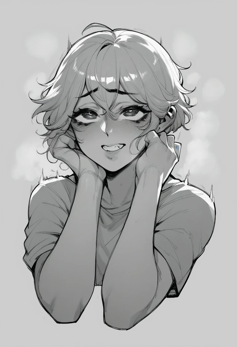 Angry short hair girl looking in all directions