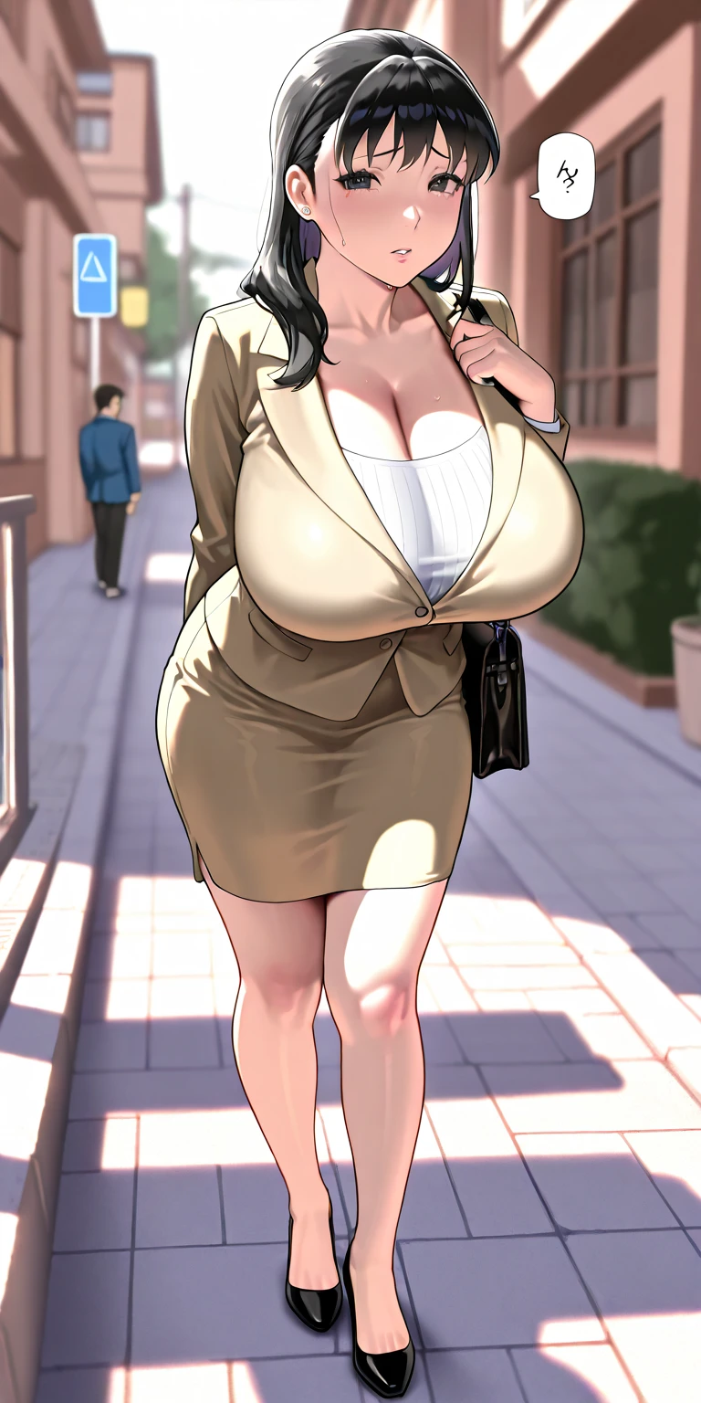 (Best quality: 1.5), (masterpiece: 1.5), (2.5D), (good definition), (detailed face), (well-drawn face), (vivid colors), (1 character), (exaggerated proportions), (hentai), (perfect anatomy), (character in the center), (absurd), (4k wallpaper), (detailed eyes), (perfect hands), (perfect fingers), (beautiful skin), (glowing skin) ), (perfect shadows), (perfect lighting), (full body), (beautiful eyes), (masterpiece), (voluptuous body), (pretty face), adult woman, seductive MILF, Mature MILF Face, mature woman, blonde hair with a low and slightly disheveled ponytail, green eyes, wears glasses, wears a knitted midi dress, embarrassed and nervous expression, carries a bag, huge breasts, huge thighs, huge butt, voluptuous body, good proportions, he inside a rhodium-plated train of many men with censored and pixelated faces