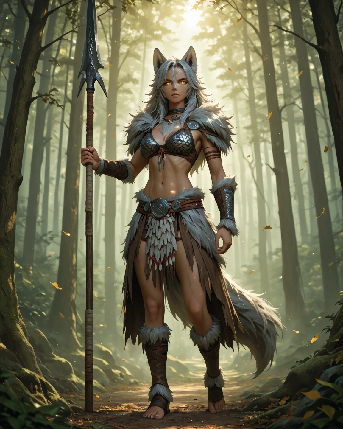 (Masterpiece:1.2),(best quality:1.2),arafed woman in a warrior outfit with a wolf and a staff, barbarian warrior woman, very beautiful female barbarian, a sexy blonde warrior, warrior dress, forest hunter lady, warrior woman, north adult female warrior, a very beautiful berserker woman, warrior outfit, north female warrior, female anthropomorphic wolf, female viking, warrior girl, norse goddess