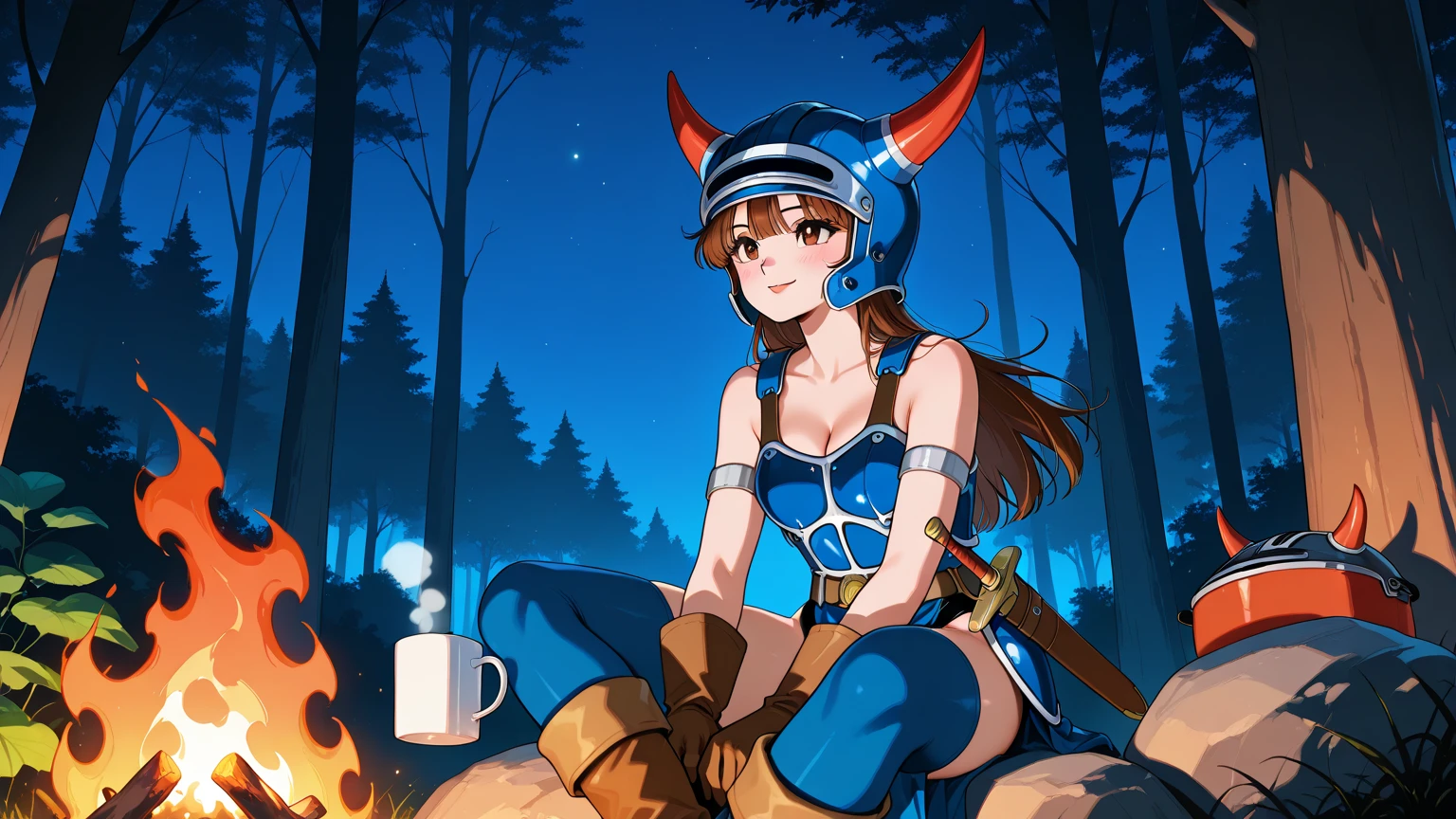 goblin girl, blue hair, very long hair, dark_ skin, dark skin goblin, very dark skin girl natural huge breasts, hair between eyes, twintails, chubby, chubby girl, chubby girl goblin, wide hips, mole, mole on chest, age up, lips, big lips, thick eyebrows, body with fur, tusk, short girl, short goblin girl twintails, short girl, highly detailed, high quality, best quality, 8k, full body, fat, fire woman, fire woman suit, fire woman uniform, full fire woman suit, smile, sexy girl