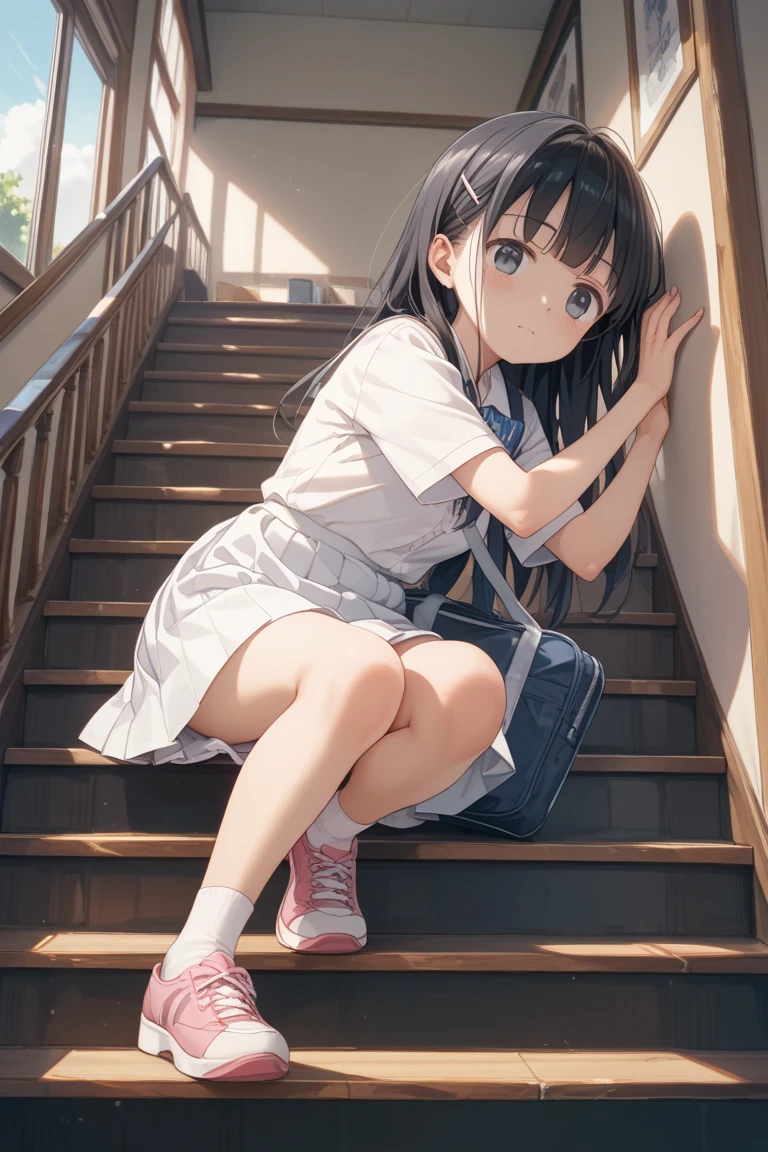 Lift up your knees、Show shins、Fighting expression、Place your hands in front of your face