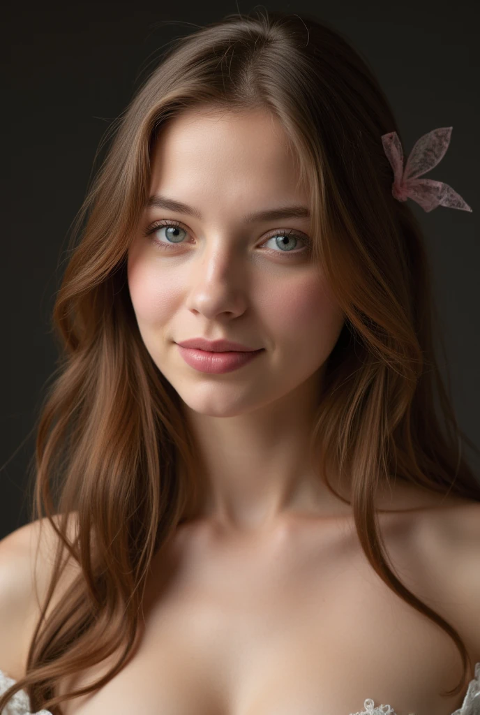 Adult face 29 yo beautiful Lithuanian woman with bio-luminescent shin hair eyes teeth, standing inside Carlsbad Caverns