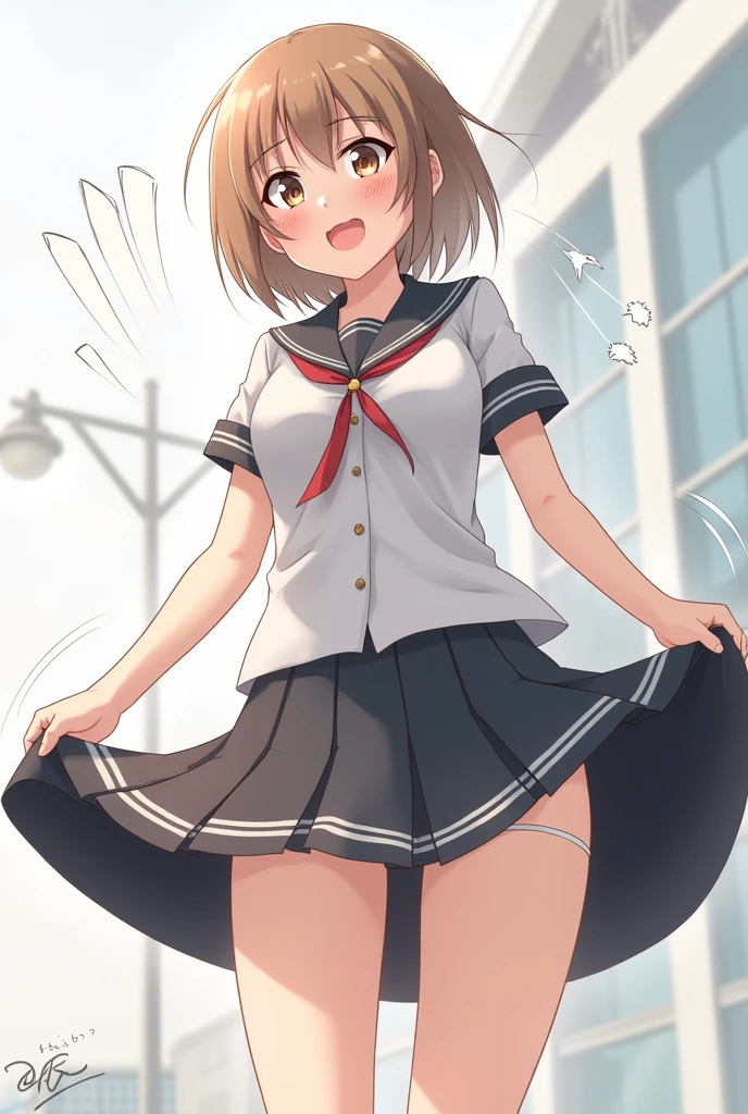 NSFW,masterpiece, best quality, from below,look at viewer,1girl, solo, kinomoto sakura, two side up,pleated skirt, shirt,(embrassing,blush:1.5),(vapour:1.0),(wet:0.8),(Sweat:0.8),tomoeda elementary,skirt lift,show off your panties,white panties,park