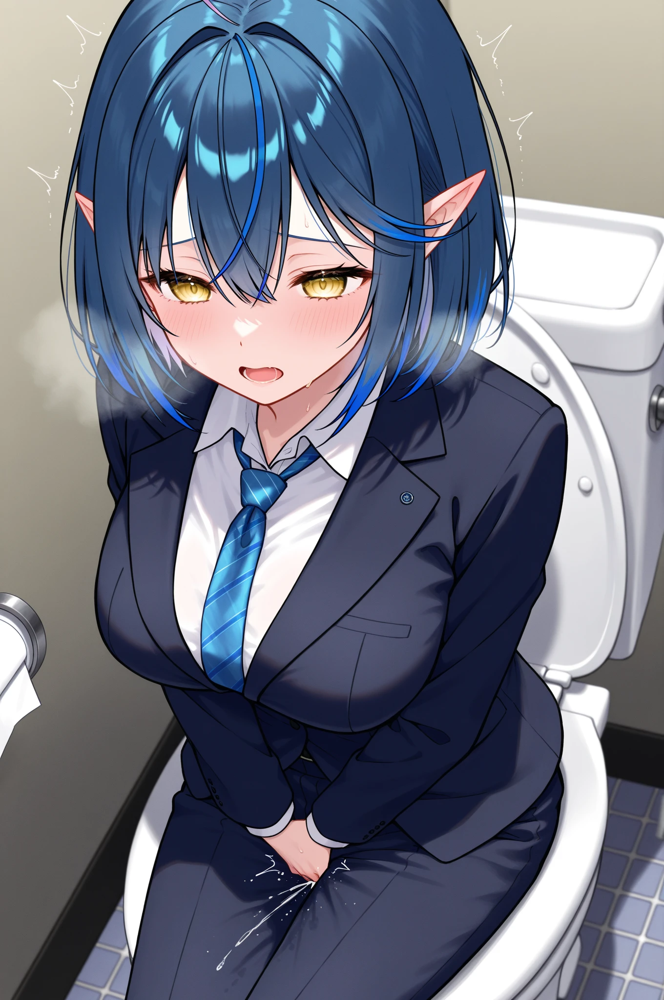 moody lighting, beautiful elf woman, (platinum blue hair), ((very long hair)), perfect face, innocent smile, (red eyes), (naked), (petite), (slender), ((flat chest)), ((18 years old)), skindentation, extreme detail, attractive oval face, pink lips, pink nipples, glossy skin, detailed hair, face focus, close-up chest, gold ornamental necklace, earrings, (1 girl), blush, embarrassed expression, ((facing viewer))