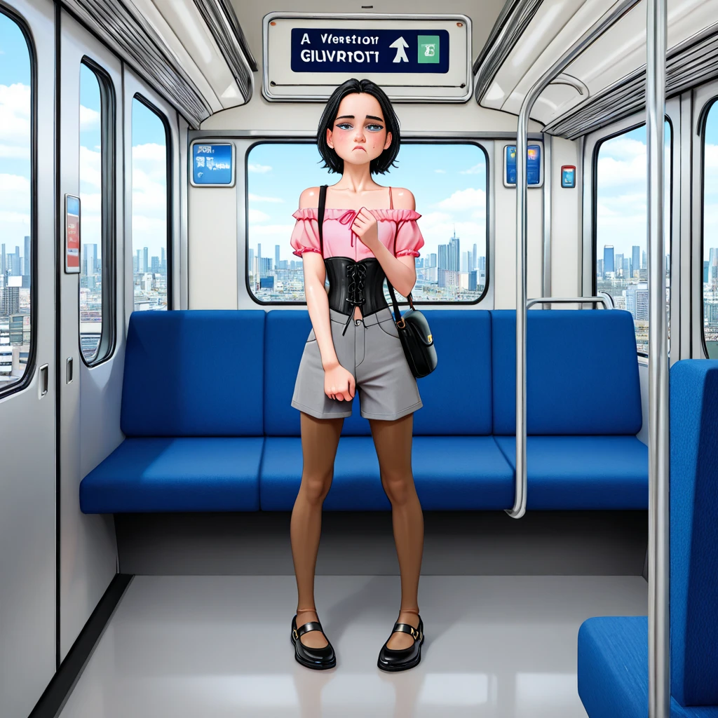there is a woman in a bikini on a bus with other people, in style of digital painting, in style of digital illustration, public bus, digital art. @mariomaniacdude, by Ramón Silva, by João Artur da Silva, # 1 digital painting of all time, #1 digital painting of all time