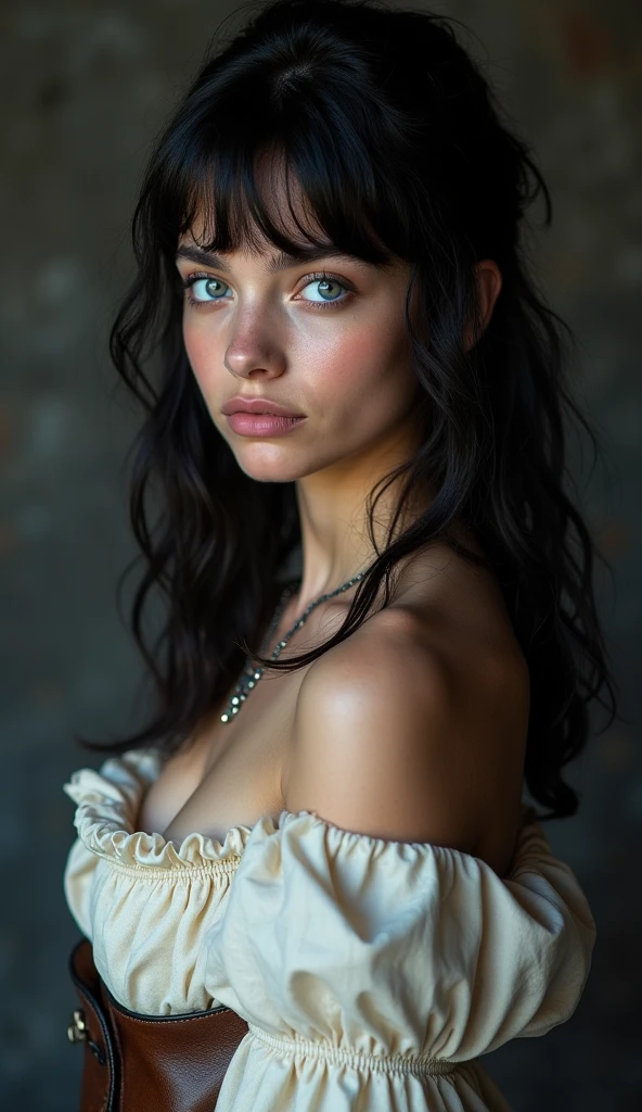Yael Shelbia (beautiful and bold, seductive and attractive, blue eyes, pointed breasts, long curly black hair, sweaty body, open shirt, short shorts, me, boot, thick legs). (abandoned house, newspapers, abandoned car, bodies lying on the ground, abandoned road, apocalyptic scenery, cinematic effect), (Best quality, masterpiece, depth of field, Full HD, 4K, richness of detail). Portrait style