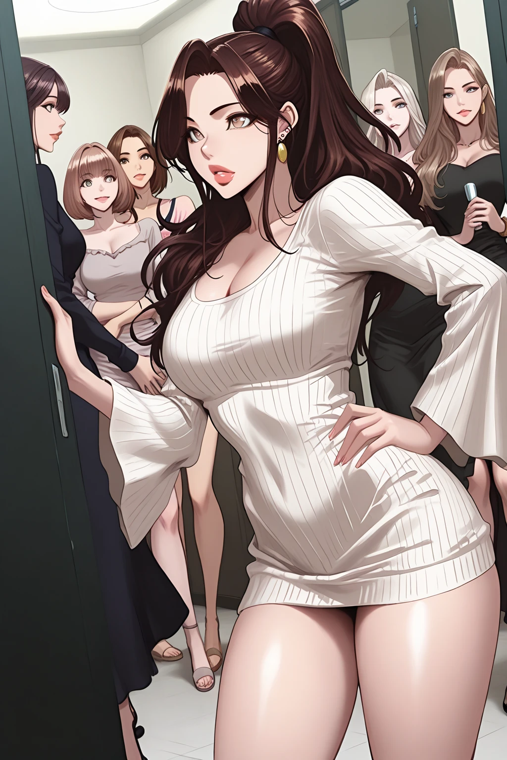 Ground View,giantesscity,tifa,giantesscity,giant girl 50000 feet high,Have a pair of ultra long legs,stepping on small men,picking up small men,small men under her feet,a pair of huge breasts,Wearing a pair of Mary Jane heels,A look of enjoyment,Beautiful appearance,Exquisite makeup,quality,8k,High quality,Perfect proportion, Cinema lighting,film grain,Fuji colors,8k,textured skin,Super details,high detail,high quality,high resolution,explode,fake smile