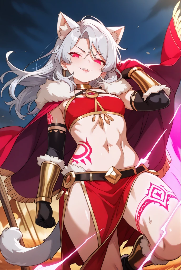 (loli:1.6), bikni armor, arena, gladiator, tridant, chains, angel wings, face scar, gladiator, metal mask for helmet, very long hair, blonde scars on body, cowboyshot, exposed belly, cape, half naked, outdoors gladiator arena, body tatoos, body makes, scars, scar, wrist cuffs