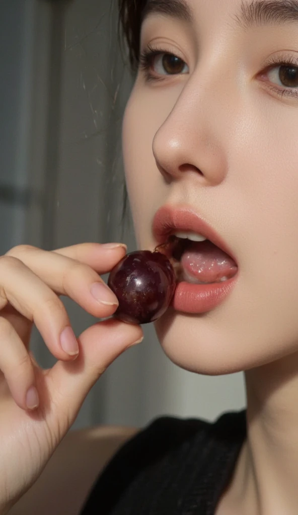Young and beautiful woman、Love hotel room、Extremely realistic skin texture、White Lingerie、My head was held down by a man、She is forced to hold the penis in her mouth、Deepthroat、Woman Sucking、A woman with a very painful face、Shooting from the side、Side angle