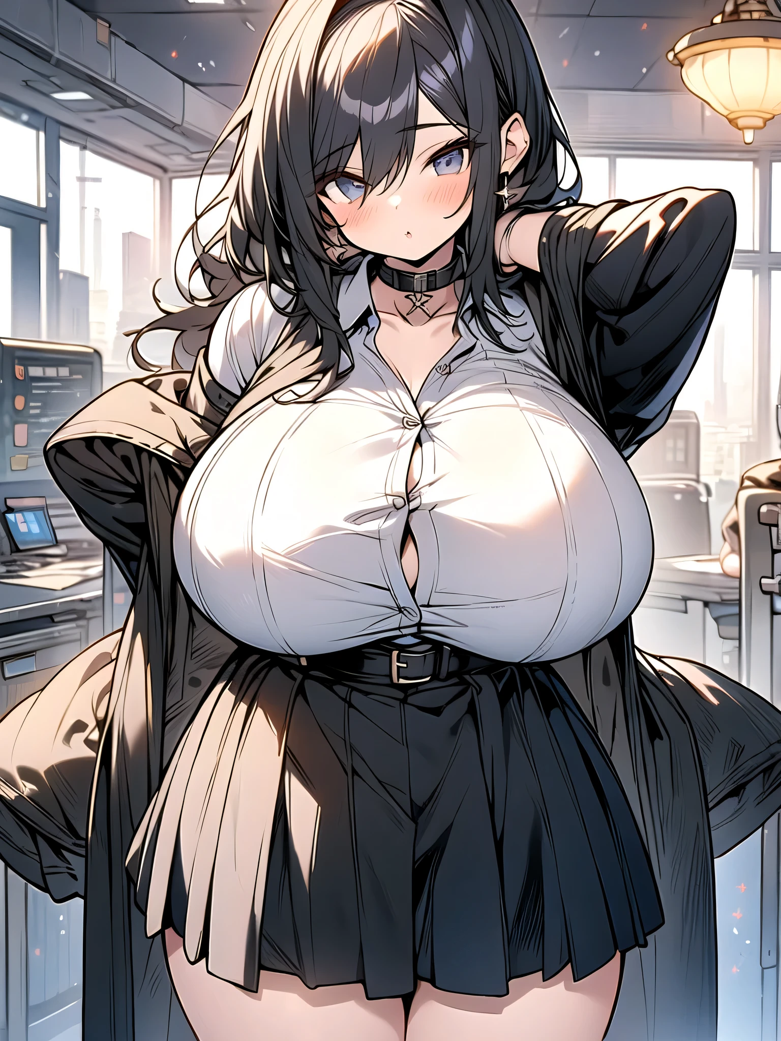 ((Anime Art Style)),(mastepiece),(Best Quality), (Super Detail),(Highly detailed CG Unity 8k wallpaper),((Very delicate and beautiful)),((full body portrait)),(mature woman), ((short black hair)), ((gigantic breasts)), (blue Eyes), ((impossible shirt)), white shirt, expressive eyes, perfect face, cow girl, horns, cow ears, cow tail, provocative, attractive, seductive, sexy, sitting on a couch, Horny, Happy, ((Yandere Smile)), Smile, cute, happy