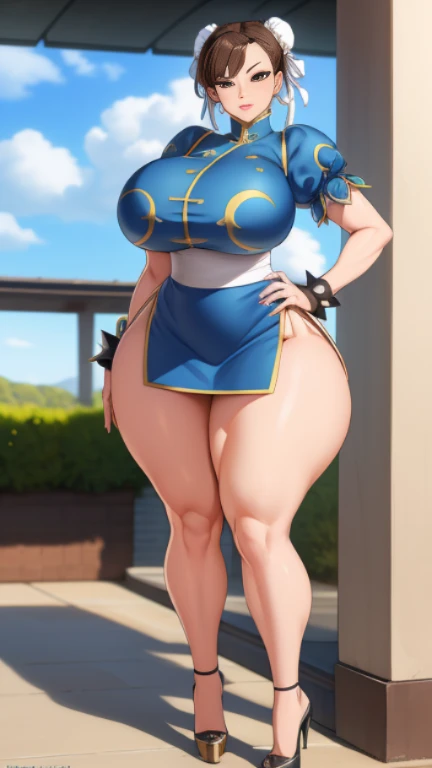 Big Breasts, Big Hips, Full Body Shot, Mature mother, Voluptuous thighs, ox, Seductive mature woman, Perfect body, Plus Size Model, Sailor suit, Wearing high heels,Miniskirt Uniform, Chunli,