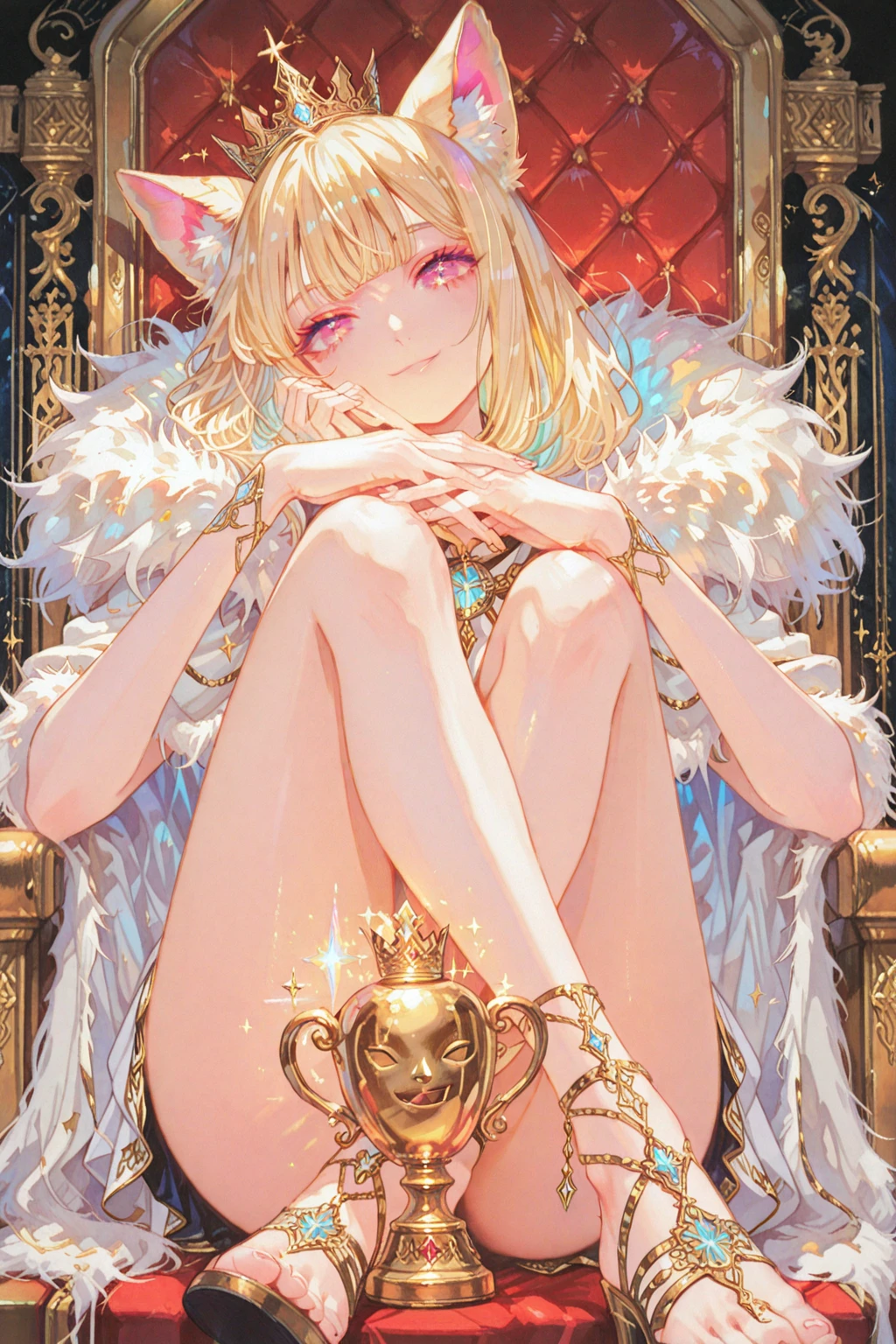 young man, twink, (((male))), (((man))), (((one person))), single, solo, (((very light blonde hair))), (((pink colored eyes))), (medium short hair), (chin-length hair), wavy hair, slim body, ((flat chest)), (((fantasy style))), (((wearing flowers in his hair))), flowercrown, ((pointy ears)), (((light pink colored eyes))), smooth skin, (((wearing fantasy clothes))), smiling, (((sitting on top of a gigantic cake))), like a cake topper, (sitting on a huge cake)