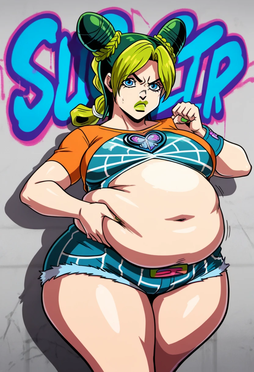 (masterpiece, best quality, highly detailed), 1girls, big belly, blurry background, huge belly, art by kipteitei, round belly, chubby, curvy, simple_background, gradient_background, belly bursting out of shirt, belly grab, enormous belly, fat belly, thicc, bigger belly, really big belly, jiggly belly, shirt covering belly, belly cover by shirt, glasses, ((maternity clothes)), thight shorts, barefoot, (mommy), sassy face, ((full body)), long hair, Flandre scarlet