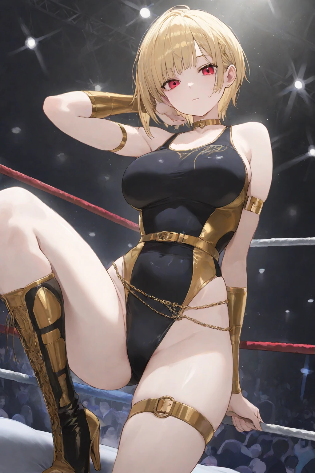 NSFW,((masterpiece,Highest quality)), Perfect hands,Perfect Legs,One Girl, alone,alone, smile, View your audience,Large Breasts,detailed,Golden Bikini,Gold Bikini,