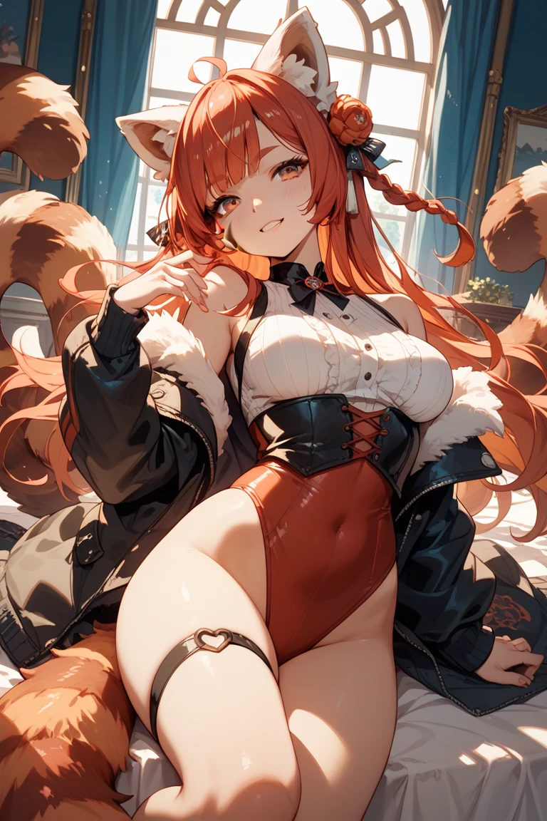 1female,solo, 15yo,熟妇,middle cleavage breasts,Big breasts Thin waist,long leges, bare shoulders, Pornographic exposure, 独奏,(Background with:ln the forest,the rainforest,in summer) She has long orange hair,standing on your feet,Sweat profusely,drenched all over the body,seen from the front, hair straight,((( twintails))) orange hair, mostly cloudy sky,(((tmasterpiece),(Very detailed CG unity 8K wallpaper),best qualtiy,cinmatic lighting,detailed back ground,beatiful detailed eyes,Bright pupils,green color eyes,(Very fine and beautiful),(Beautiful and detailed eye description),ultra - detailed,tmasterpiece,)),facing at camera,A high resolution,ultra - detailed),revealing breasts,Bare genitalia, Lower body elevation,Raised sexy,Camel toes,Flushed complexion,Open-mouthed,frontage cat ear(Wearing: orange bathrobe, black corset with orange stocking, garter belt )nakeness, front view, cat ear