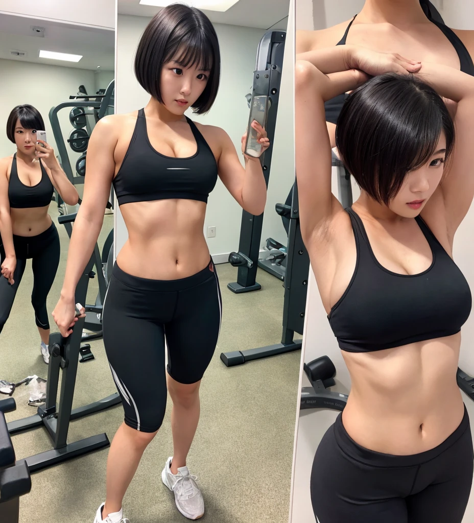 Best Quality, Ultra High Resolution, Photo Shot, (Photorealistic:1.4), 1 girl, Bodybuilder Girls, Muscle Girl, Smile,
At the gym, Gym clothes, Tank top, leggins, Gaze, (((Tall beautiful girl))), (((Very short hair))), (((Fair skin))), Full body, Fine eyes, Fine face, lightsmile, (Round butt:1.3), ((Big ass)),