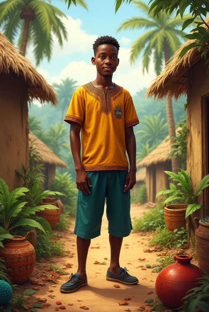 A boy of 9 years old standing, poses, different views point, different angle view,  African (masterpiece best quality:1.2) delicate illustration ultra-detailed,  (no background)  illustrations, bright, colourful, 