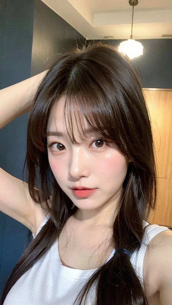She has long silky black hair, slightly curled at the ends, creating a feminine and graceful beauty. Her eyes are big, bright, showing intelligence and sophistication. She has a tall, delicate nose, along with soft, rosy lips that always have a big smile. Her face is oval in shape, fitting in the golden ratio, providing a balanced and harmonious beauty. She has fair, smooth, spotless skin. She has a well-fitted body, full bust, slim bust, sexy bust. She always dresses elegantly, delicately, to suit each situation and event. She has a positive, healthy lifestyle that cares about herself and others. She is a confident, active and attractive Asian woman.