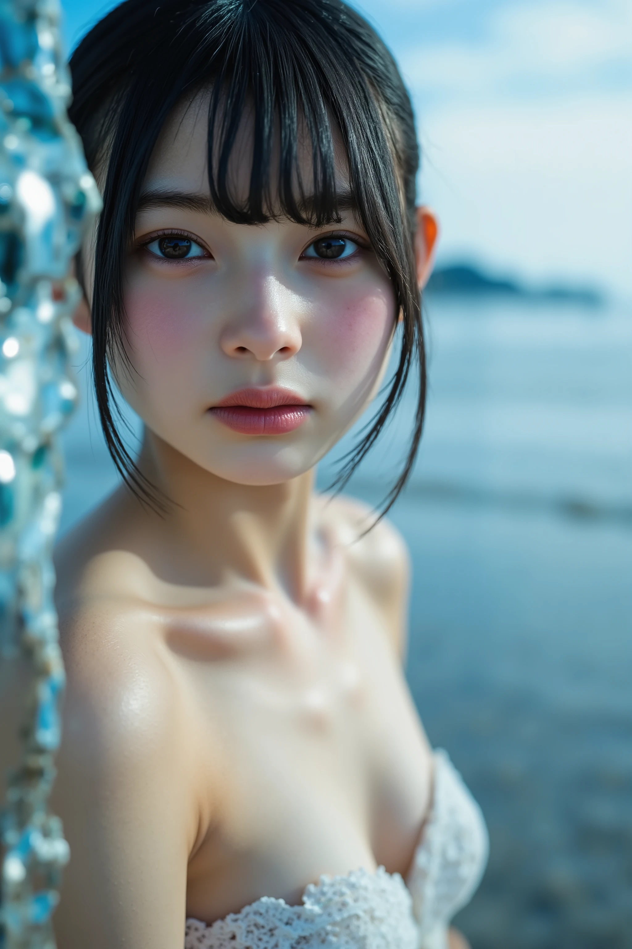 (((Misako Renbutsu)))Beautiful Young Female with Silver Fox Tail in Lake, extremely delicate and beautiful,Outstanding light and shadow,Clear and bright sunlight, Professional portrait (Face Closeup from below), Semi-nude photography, close up portrait of bathing in a lake, Oodles(Floating Petals), ((backlighting)) Sparkling water surface with Reflection and Refraction, ((Soaked Whole body in water)), ((beltbra)), {(lens flare:-0.5)|Shade|bloom|[RainbowColorHorizon]}, TopQuality Masterpiece of 8K Ultra-detailed DigitalPainting (by Jeremy Lipking).  (Breasts Hiding in Under Water) (There is Only one WaterSurface)