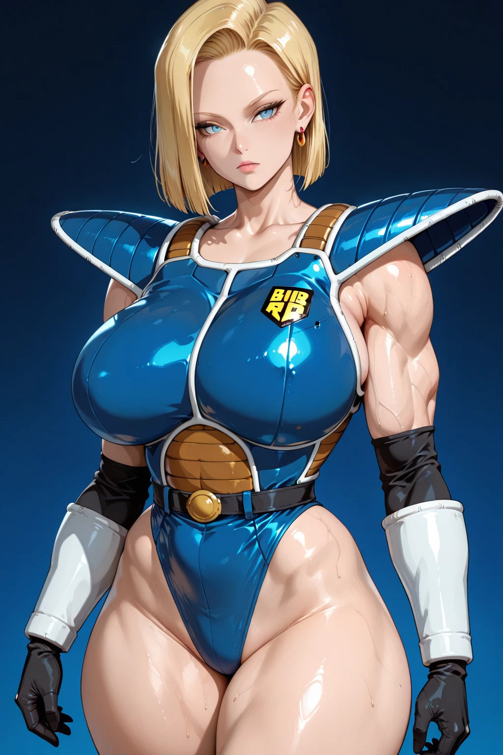 RAW photo, (high detailed skin, detailed eyes:1.1), intricate details, best quality, 8k uhd, soft lighting, Vegetto, breasts, (female:1.2), 1girl, earrings, jewelry, white gloves, spiked hair, dougi, smile, blonde hair, green eyes, super saiyan, bikini, jacket over, sexy, fighting