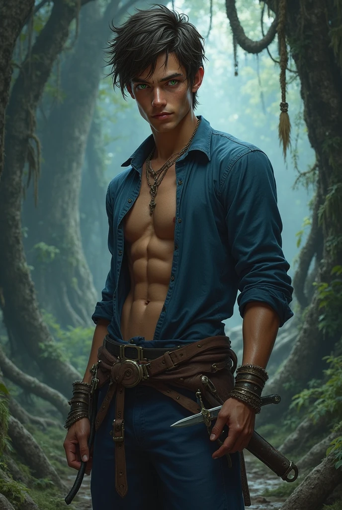Photo-realistic, ((best quality)), ((masterpiece)), (detailed), perfect human face, short hair, handsome young male model, 18-year-old, super male model, handsome, tall, cute, evil looking, dark look powerful, young male model, handsome, super strong, muscular, fit, massive muscles, six pack, clean shave, blue eyes, pale skin, (white pale skin:1.2), wavy messy silver hair, short messy hair, messy wavy hair, (werewolf ears:1.3), (wolf tail:1.6), werewolf claw, shirtless, bare-chested, muscle, ripped, strong body, fit body, teared dirty linen small skirt, (teared dirty linen raped small short loincloth:1.2), fog, valley fog, (haunted forest:1.4), horror forest, evil forest background, dark forest, 8k, high detailed, ultra-detailed, Stylish Pose, real skin texture, dramatic cinematic lighting, (HORROR:1.5), night, night time, dark, full moon
